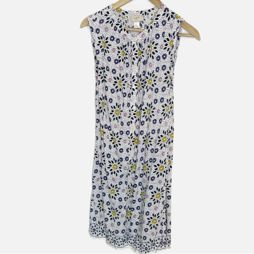Loft Button front sleeveless floral dress M